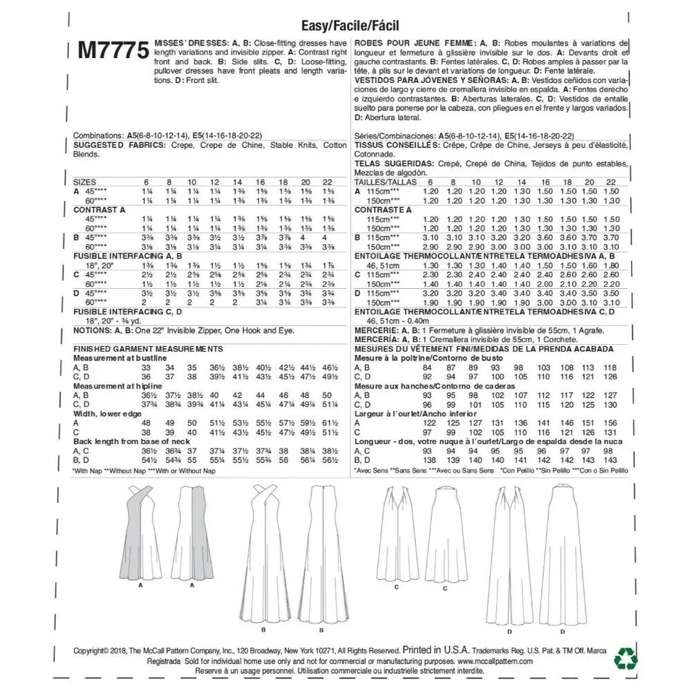 McCall's M7775 Dress Sewing Pattern Women Size 6-14 Halter Maxi Mini Slit Easy‎